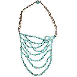 Noonday Collection Necklace w Handmade Turquoise Blue & Gold Beads
